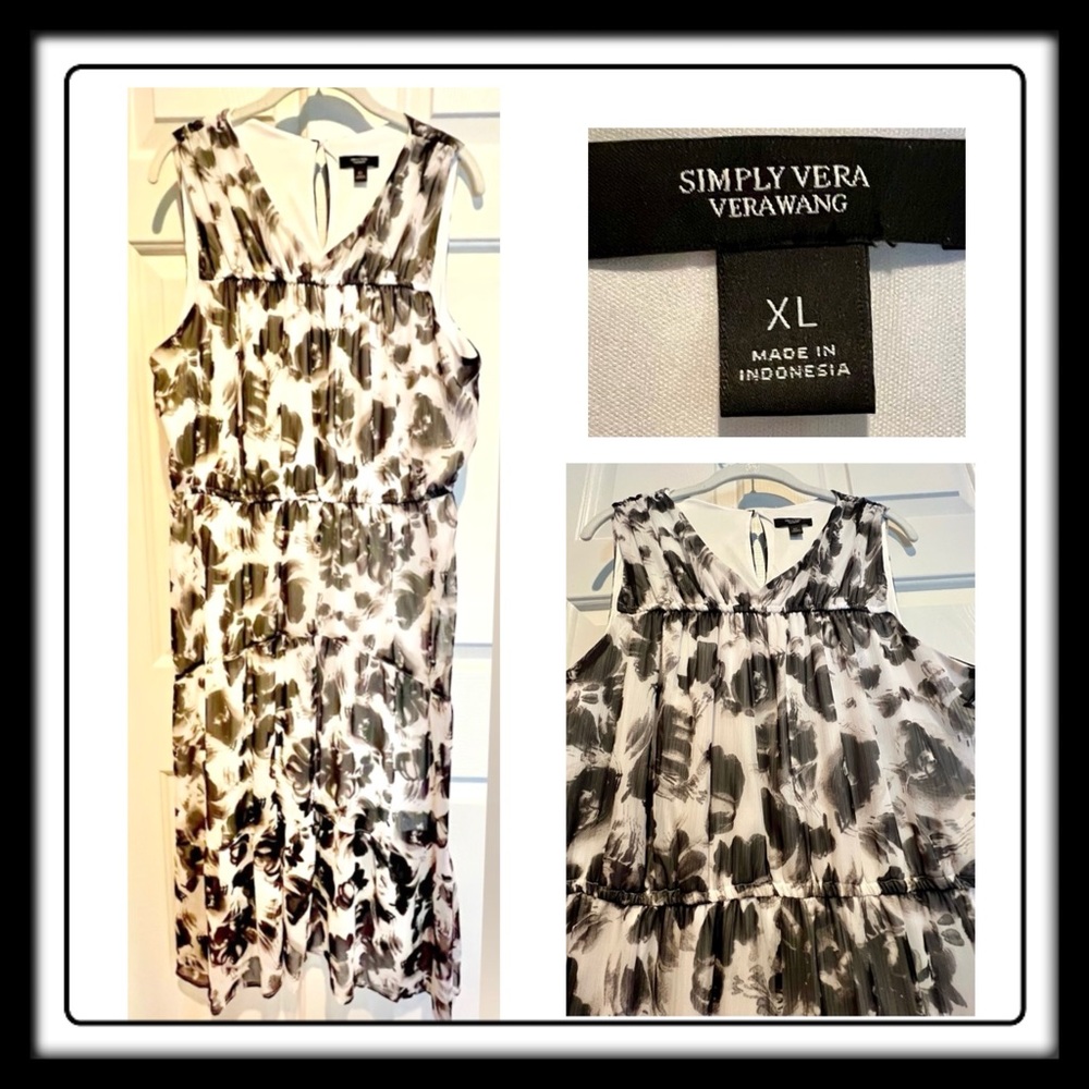 Dress - Simply Vera - Vera Wang - black white floral - sz XL -Worn once -perfect - Picture 3 of 9